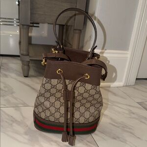 Gucci Brown and Beige Monogram Shoulder Bag